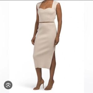 House of Harlow 1960 nude tan ribbed midi side slip skirt medium m